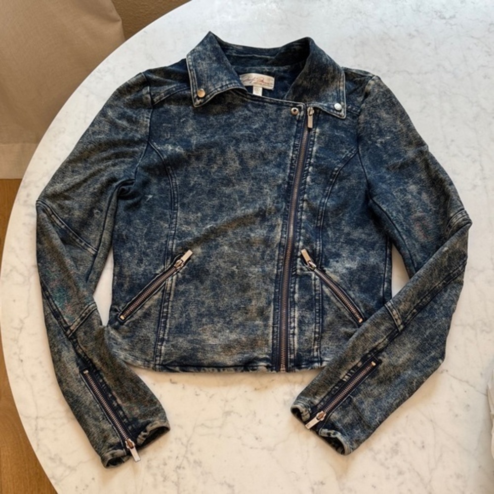 Marilyn Monroe Acid Wash Denim Moto Jacket Women’s Small Asymmetrical Zip